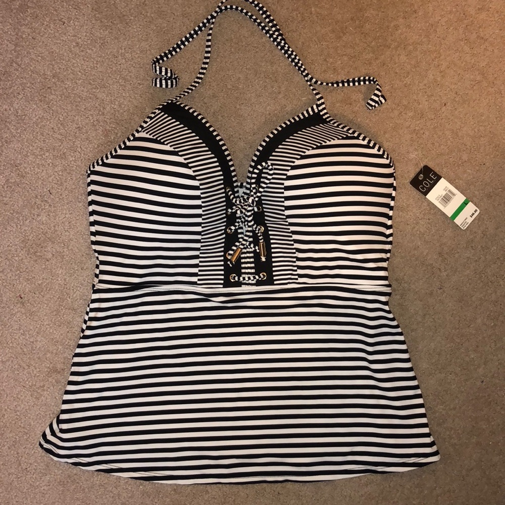 Cole of California D-Cup Striped LaceUp TankiniTop